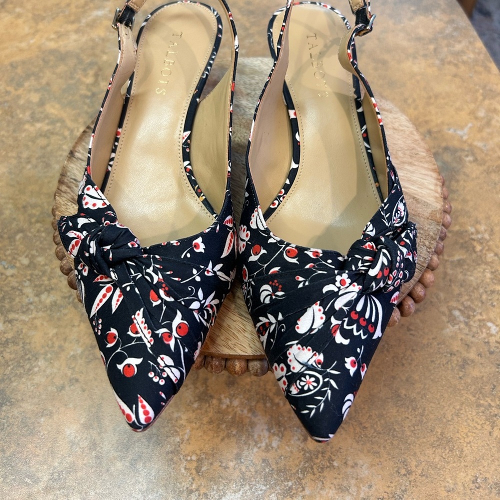Talbots Sylvie Paisley Side Knot Slingback Kitten Heels - Picture 2 of 6